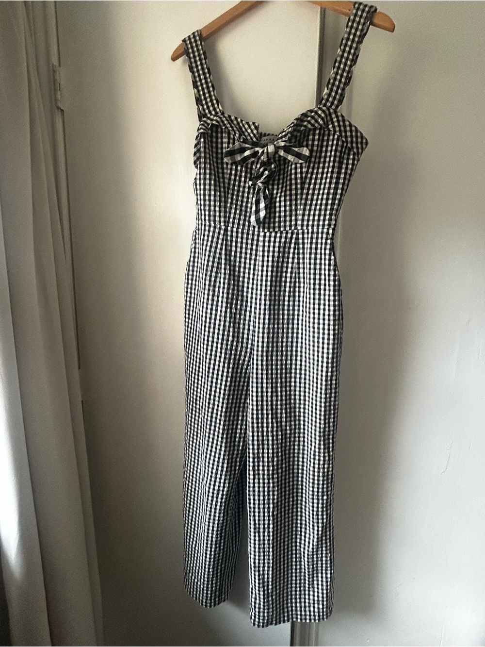 Tanya Taylor Rosalind Black & White Gingham Tie-Front Wide-Leg Jumpsuit